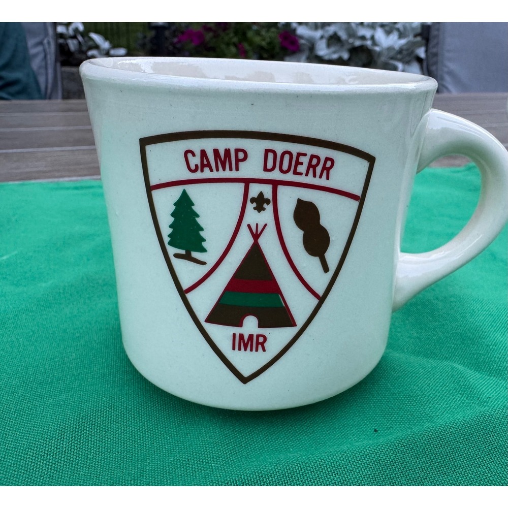 Vintage Boy Scouts Camp Doerr IMR Coffee Mug Cream Stoneware Diner Style Cup